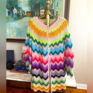 Vintage Multicolor Hand Crocheted Cardigan